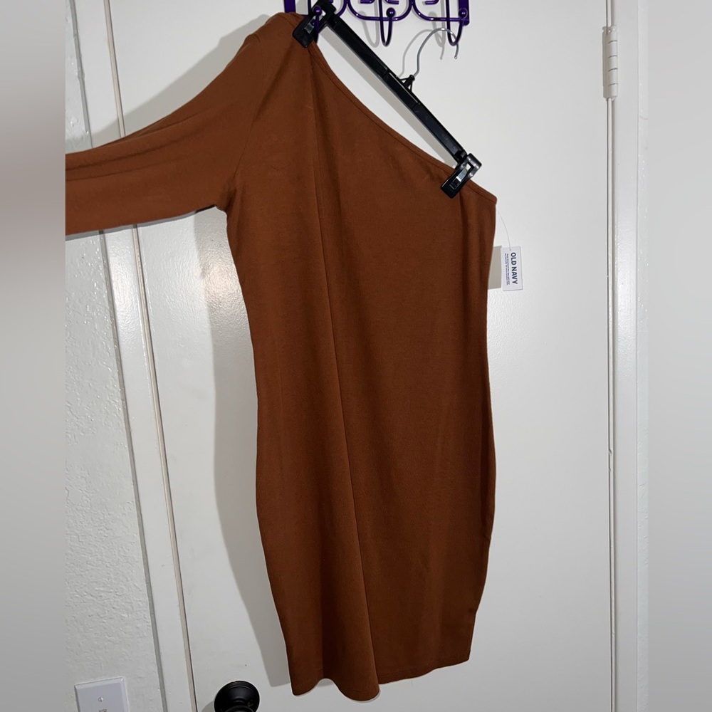 Old Navy Ribbed One Shoulder Dress in Rich Brown